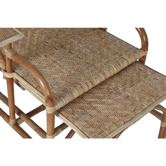 DKD Home Decor Tumbona y Mesa de Ratán Natural Set de 3 piezas 75 x 90 x 70 cm