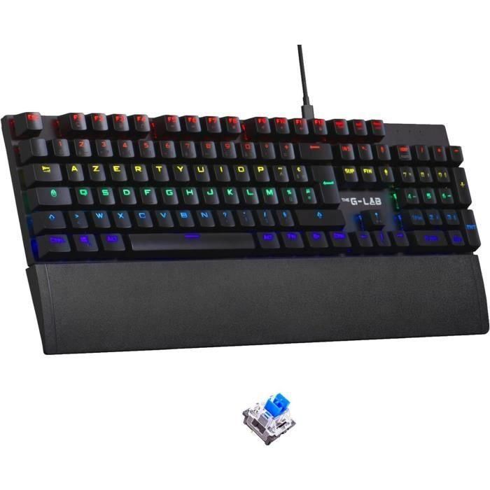 The G-Lab GLA3760162067545 Teclado Mecánico para Juegos Keyz Carbon con Retroiluminación, Interruptores Azules y Reposamuñecas (FR)
