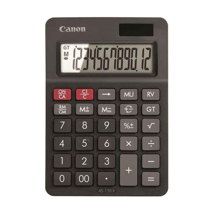 Canon Calculadora de Sobremesa AS-120II EMEA DBL, 12 Dígitos, Dual Solar & Batería, Negro - 4722C003AA