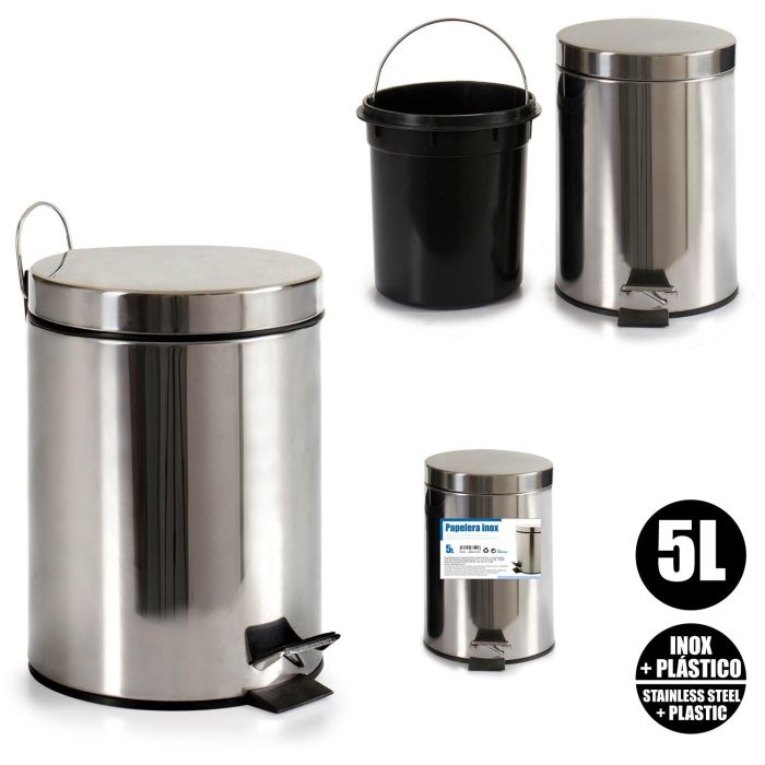 Berilo Papelera de Acero Inoxidable con Pedal, 5 L, Cubo Extraíble, Plata, 25 cm x 28 cm x 20.5 cm (4 Unidades) 3 Berilo Papelera de Acero Inoxidable con Pedal, 5 L, Cubo Extraíble, Plata, 25 cm x 28 cm x 20.5 cm (4 Unidades) 3