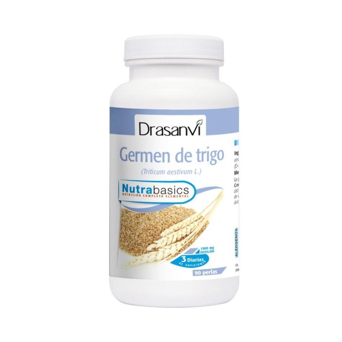 Nutrabasics Germen de Trigo 90 Perlas, rico en ácidos grasos esenciales y vitaminas del grupo B, con fibra y proteínas