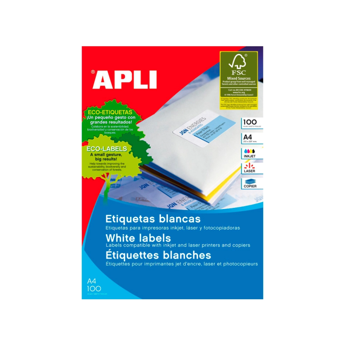 Apli Etiquetas Adhesivas C-Rectos 48,5x16,9 mm para Inkjet/Láser, 100 Hojas Blanco 1 Apli Etiquetas Adhesivas C-Rectos 48,5x16,9 mm para Inkjet/Láser, 100 Hojas Blanco 1