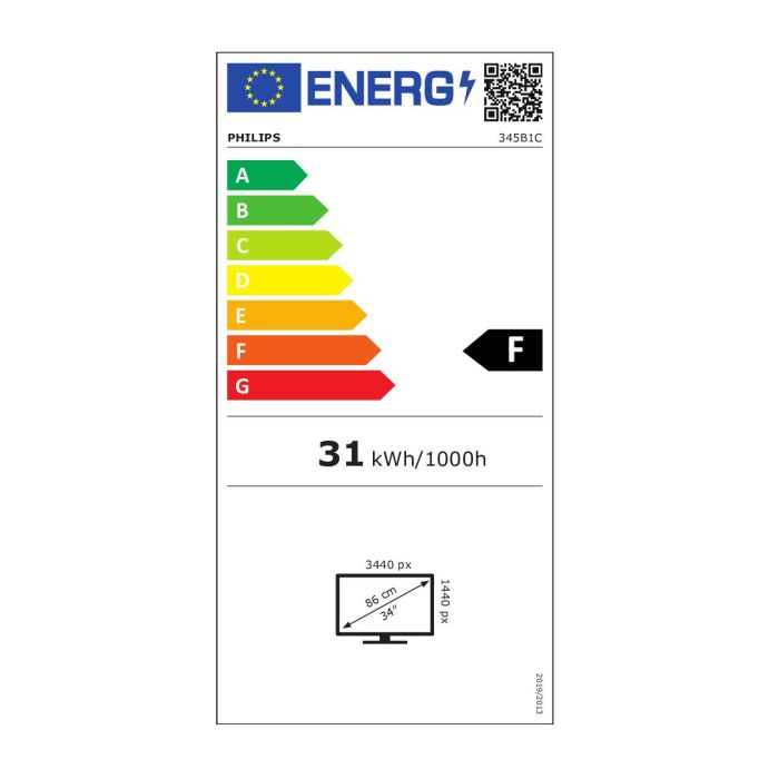Philips 345B1C/00 Monitor Curvo 34" WQHD (3440x1440) 100Hz 4ms VA, USB-C Hub, Altavoces, VESA, HDMI/DP, Negro