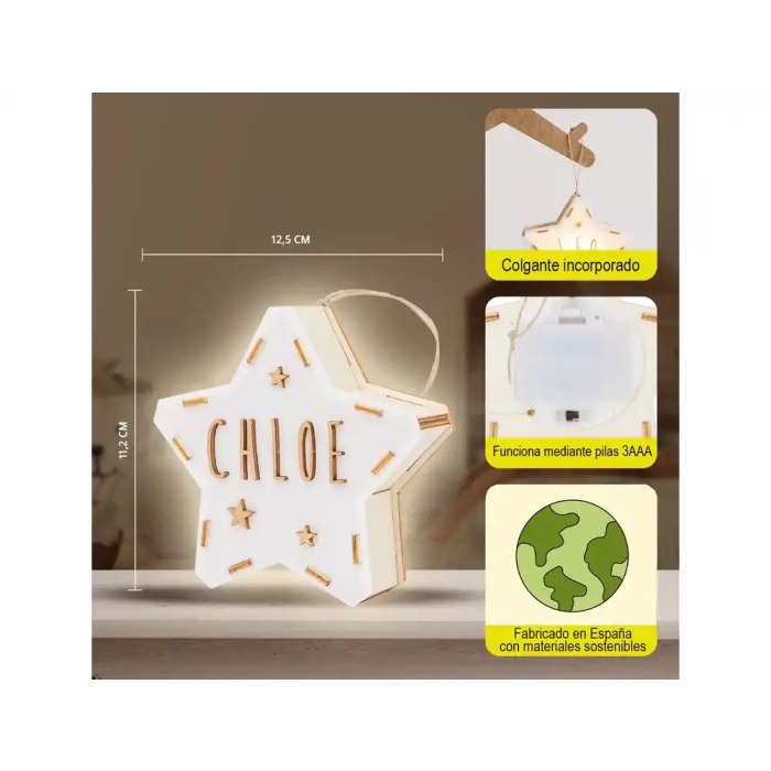 Wondee Lampara de Noche Infantil Personalizable Mini Estrella de Madera Sostenible con Nombre y Luz Quit Miedos 0 Wondee Lampara de Noche Infantil Personalizable Mini Estrella de Madera Sostenible con Nombre y Luz Quit Miedos 0