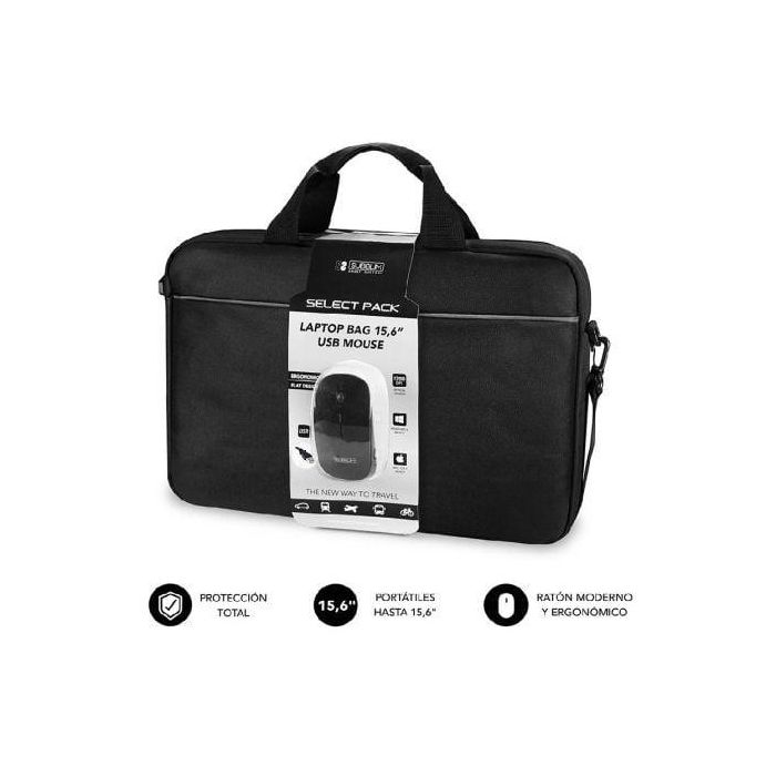 SUBBLIM SUB-LB-2SP0001 Maletín Toploader para Portátil 15.6" con Ratón USB Ergonómico, Cinta para Trolley y Bolsillo Accesorios - Negro