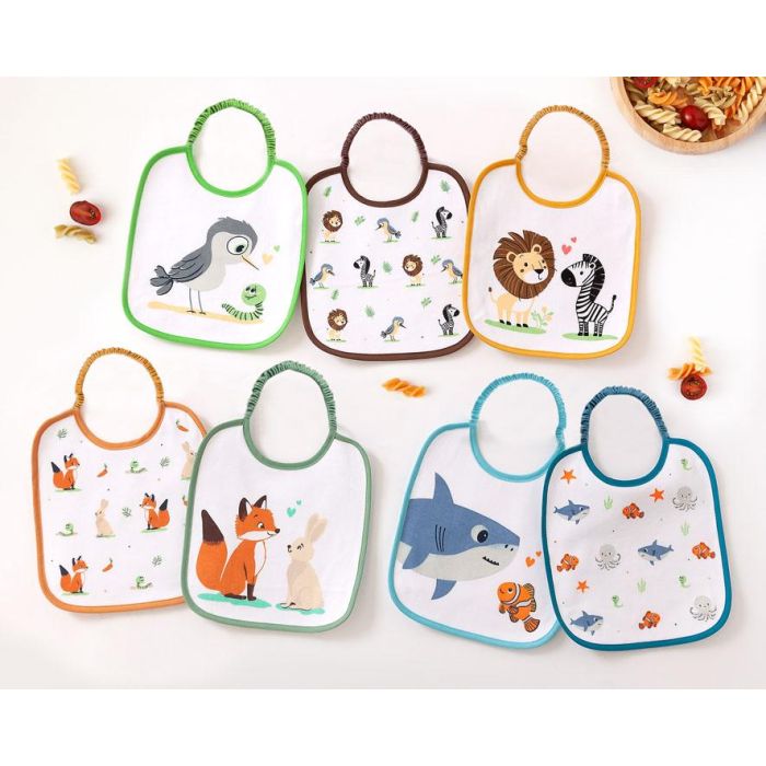 KioKids Set de 7 Baberos Impermeables de Algodón con Motivos de Animales Multicolor para Bebés +0 Meses 0 KioKids Set de 7 Baberos Impermeables de Algodón con Motivos de Animales Multicolor para Bebés +0 Meses 0