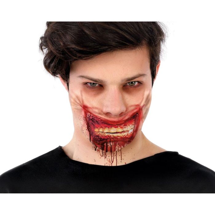 Cicatriz Efecto Sonrisa Sangrienta Para Boca 24x10 cm Disfraz Halloween Payaso Asesino Villano