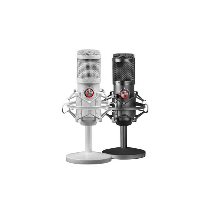 Mars Gaming MMICX Micrófono de Estudio USB Doble Cápsula Cardioide Omnidireccional 96Khz ADC Alta Definición Plug & Play Soporte Anti-vibraciones Metal Completo White