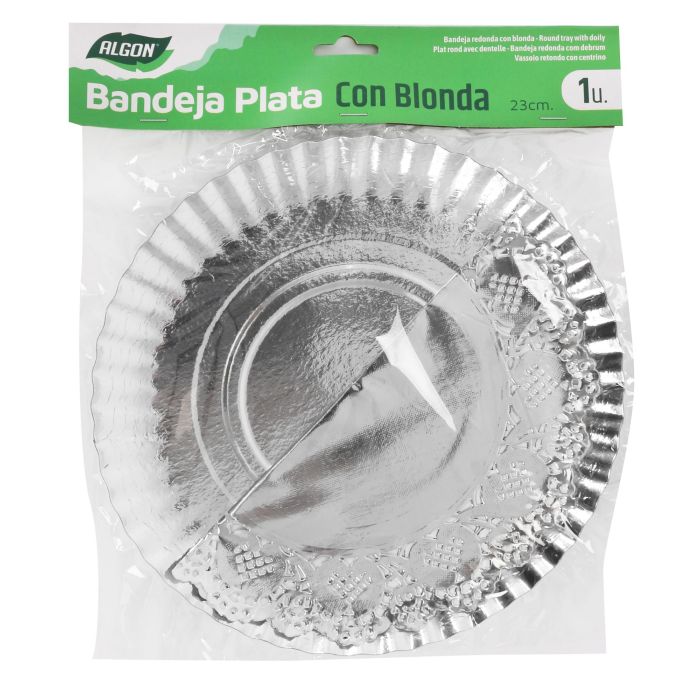 Bandeja redonda de plata con blonda, 23 cm - Algon (48 Unidades) 1 Bandeja redonda de plata con blonda, 23 cm - Algon (48 Unidades) 1