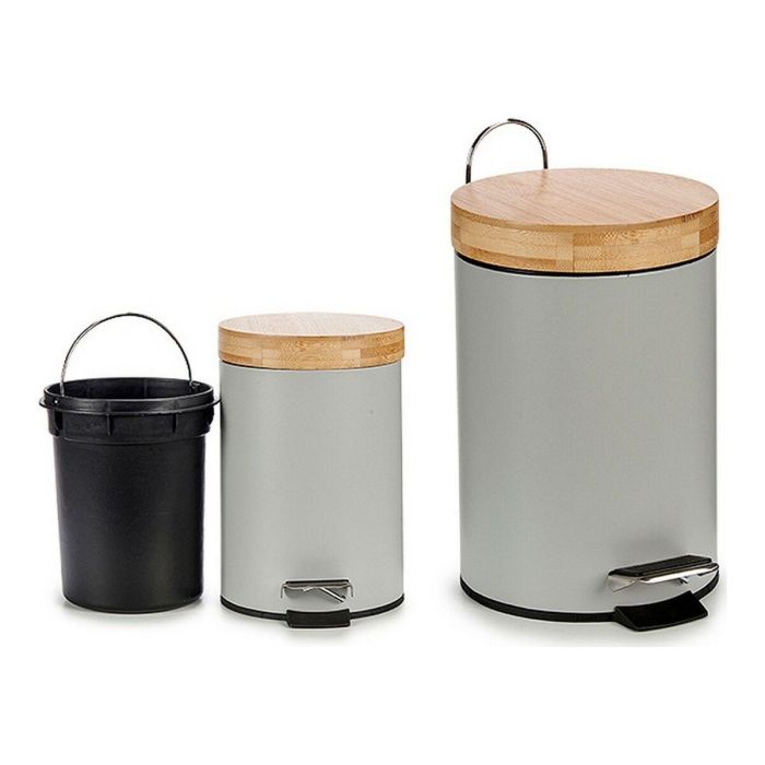 Papelera Gris Metal Plástico Bambú (3000 ml) (3L) 1 Papelera Gris Metal Plástico Bambú (3000 ml) (3L) 1