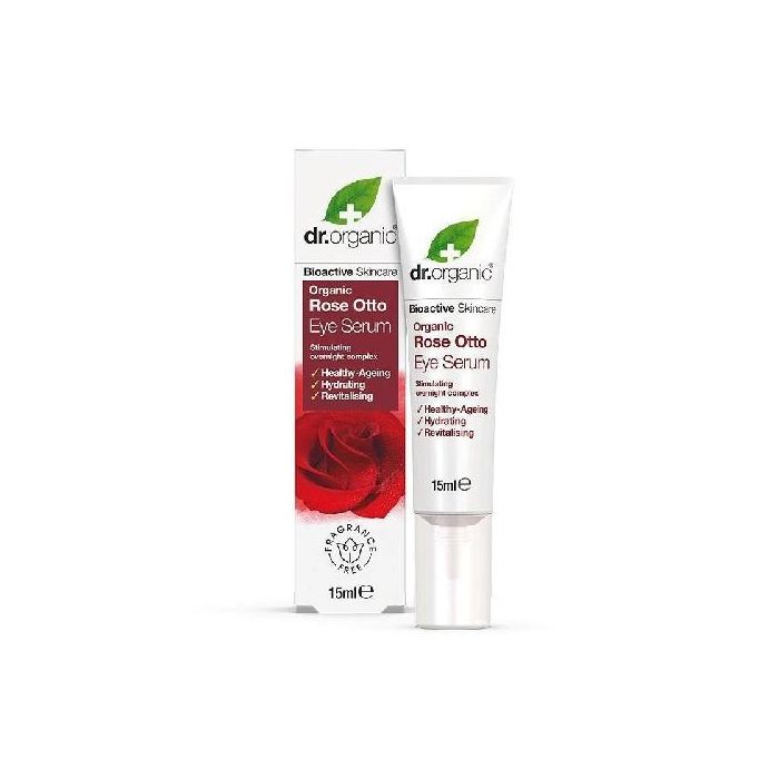 DR. ORGANIC Serum Contorno de Ojos Rosa de Damasco 15ml - Hidratante y revitalizante para líneas de expresión y ojeras