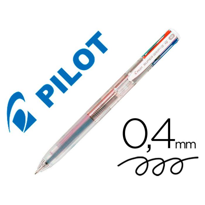 Boligrafo Pilot Super Grip G 4 Colores Retractil Sujecion De Caucho Tinta Base De Aceite Cuerpo Transparente 12 unidades