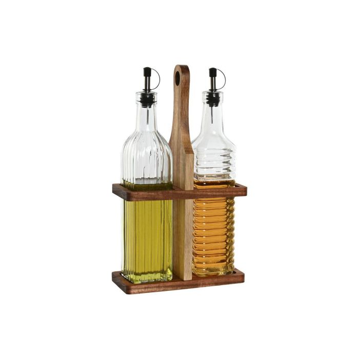 Set de Aceitera y Vinagrera Home ESPRIT Natural Cristal Madera de acacia 500 ml 17,3 x 8 x 30,3 cm 1