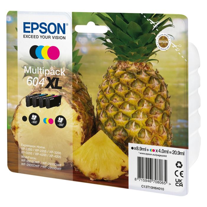 Epson Tinta Multipack Bk - C - M - Y 604XL Mayor Capacidad para Xp-2200, Wf-2910Dwf (Cuatricolor, 20.9ml)