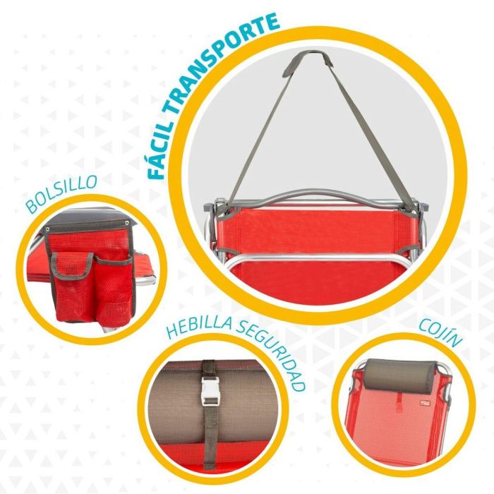 Silla Plegable con Reposacabezas Aktive Menorca Rojo 51 x 76 x 45 cm (2 Unidades) 1 Silla Plegable con Reposacabezas Aktive Menorca Rojo 51 x 76 x 45 cm (2 Unidades) 1