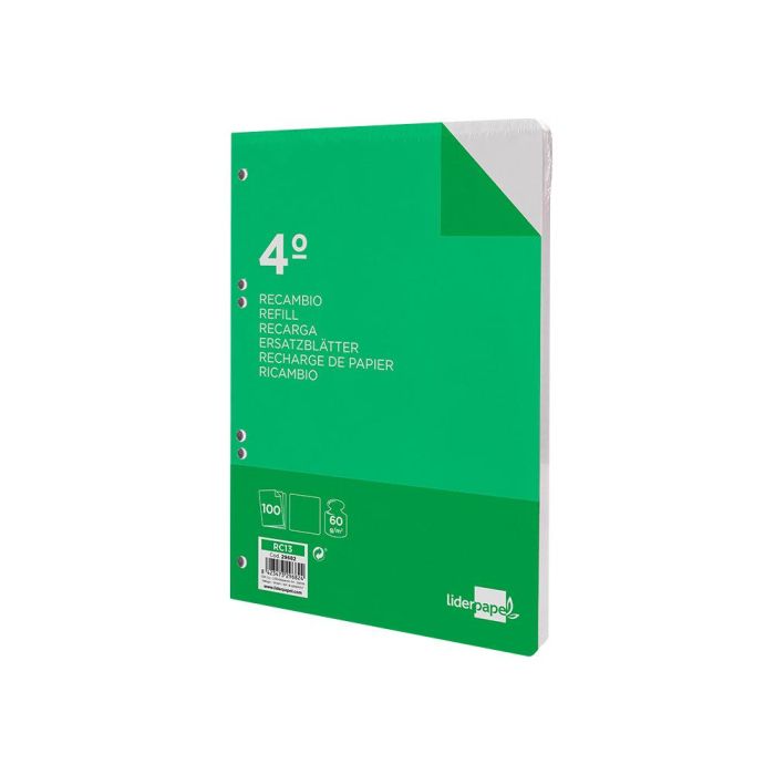 Recambio Liderpapel Cuarto 100 Hojas 60 gr-M2 Liso Sin Margen 6 Taladros 2