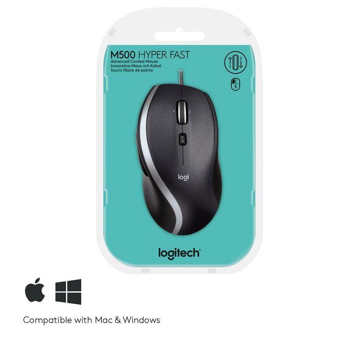 Logitech M500S Ratón con Cable Negro con Desplazamiento Hiperrápido, Precisión Láser y Botones Adelante/Atrás, Diseño Ergonómico 5