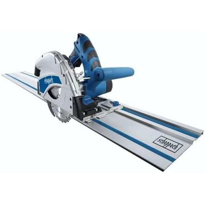 Scheppach PL55 Sierra de Inmersión 1200W, altura de corte 55mm, disco Ø160mm 24 dientes, incluye 2 rieles 700mm, conector y antivuelco 9