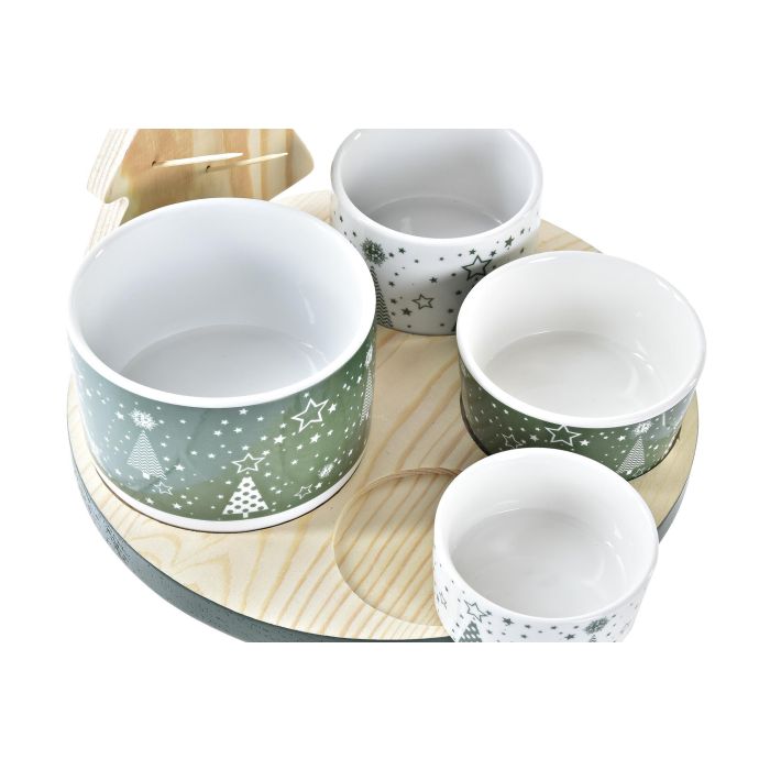 DKD Home Decor Set Aperitivo Navidad Tradicional, Gres y Bambú, Verde Natural Blanco, Diseño Árbol, 5 piezas 22x22x15 cm 1