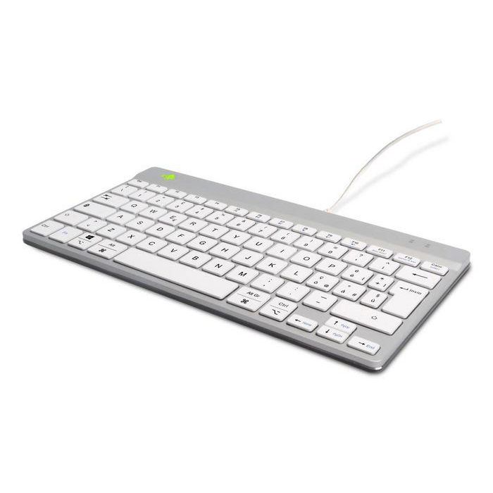 R-Go Tools Teclado Ergonómico Compact Break, QWERTY (IT), con cable, blanco, con software de pausas para PC