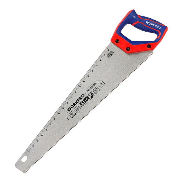 Workpro Serrucho Universal SK5 7 TPI 500 mm Hoja de Acero Duradera para Corte Rápido de Madera Bambú PVC Mango Ergonómico