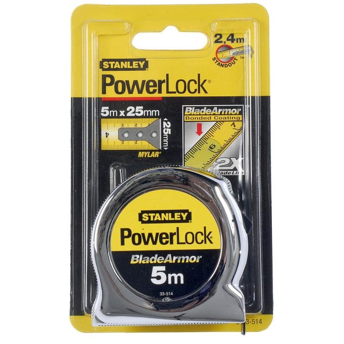 Stanley 0-33-514 Flexómetro PowerLock BladeArmor 5m x 25mm Amarillo/Plata 1 Stanley 0-33-514 Flexómetro PowerLock BladeArmor 5m x 25mm Amarillo/Plata 1