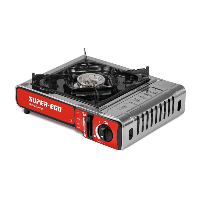 Super Ego Cocina portátil de gas 1 fuego nueva normativa, compacta y portátil con válvula de doble seguridad