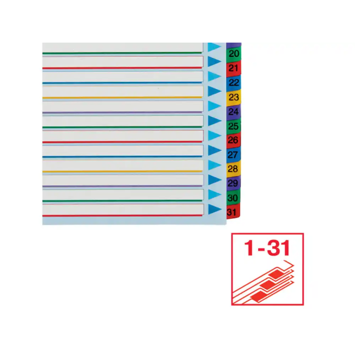 Indice Esselte Cartulina Mylar Borrable Numerico A4+ Pestañas 1-31 11 Taladros 4