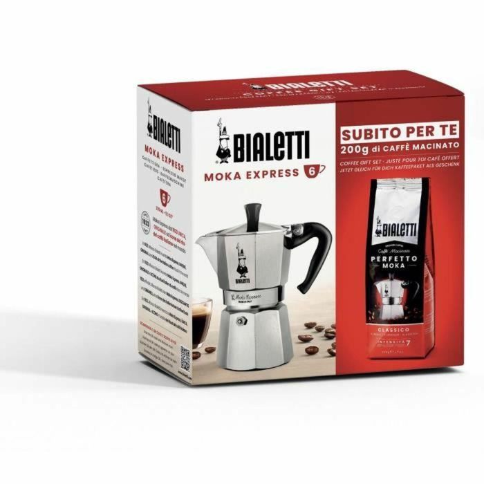 Cafetera italiana + 1 Café Perfetto Moka Classico - BIALETTI - MOKA - 6 tazas - 0,30 L - Paquete de 250 g - Plata