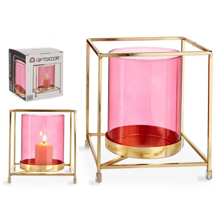 Base Vela Cristal Cuadrada Rosa Metal Oro Giftdecor 14x15.5x14 cm (8 Unidades) Base Vela Cristal Cuadrada Rosa Metal Oro Giftdecor 14x15.5x14 cm (8 Unidades)