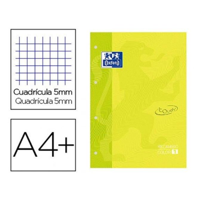 Recambio Color 1 Oxford Din A4+ 80 Hojas 90 gr Cuadricula 5 mm Tapa Blanda 4 Taladros Lima Touch 5 unidades