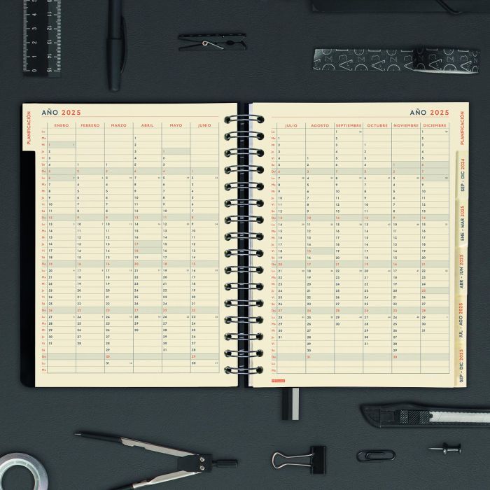 Agenda Finocam Tempus Negro Cuarto 15,5 x 21,7 cm 2024-2025 6