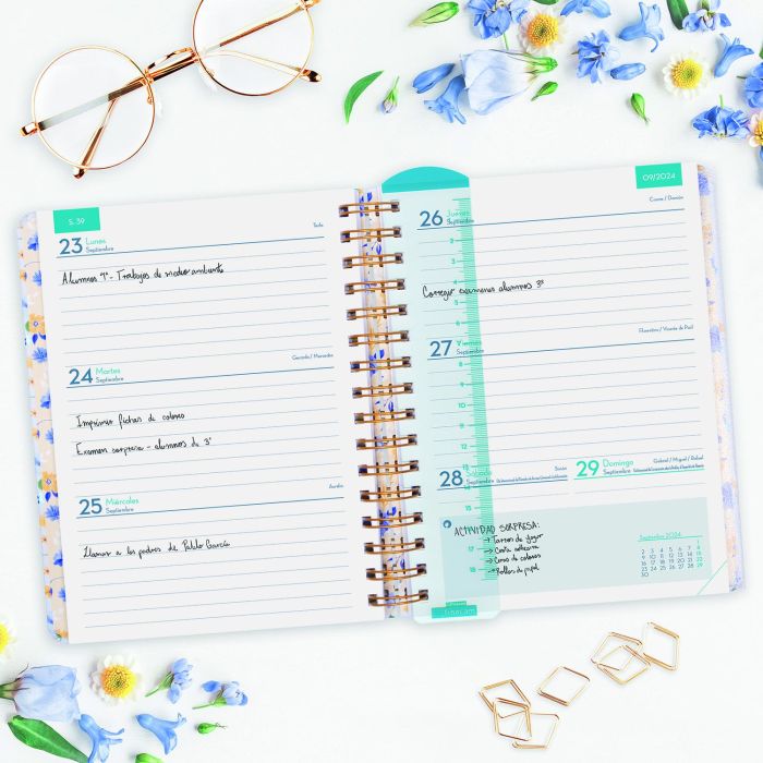 Agenda Finocam Flowers Multicolor Cuarto 15,5 x 21,2 cm 2024-2025 Docente 5