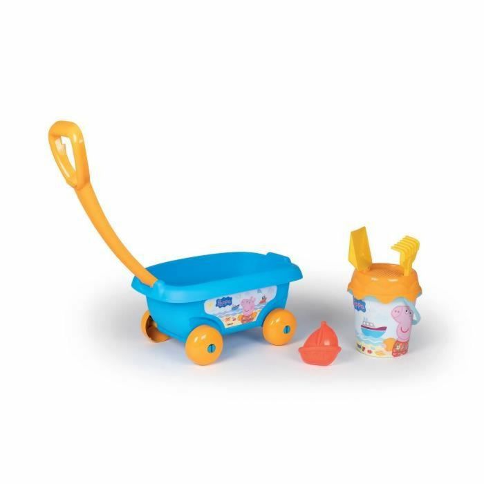 Smoby - Peppa Pig Chariog Gronishished: Bucket + Sieve + Shovel + Rake + Molde de arena