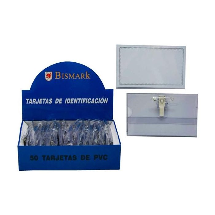 Bismark Tarjeta de Identificación Horizontal PVC 57x90 mm con Pinza -50U- Bismark Tarjeta de Identificación Horizontal PVC 57x90 mm con Pinza -50U-