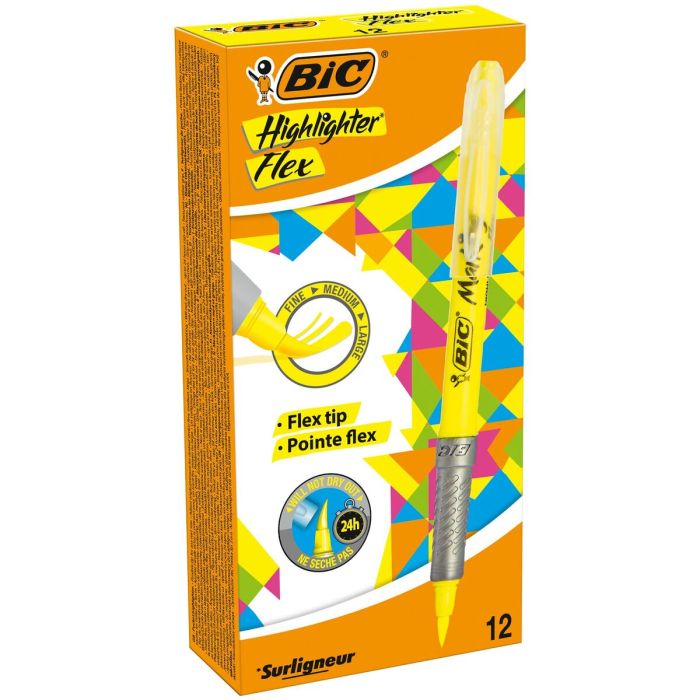 Marcador Fluorescente Bic Highlighter Flex Amarillo 12 Unidades 1