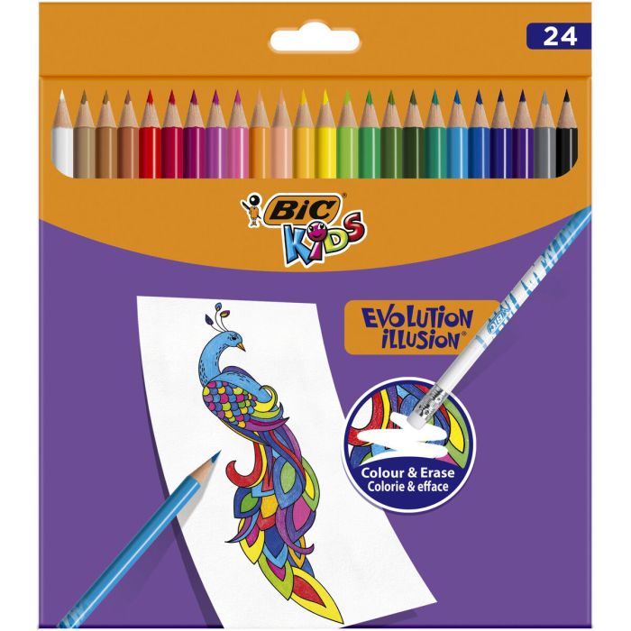 Bic Lápices de colores evolution illusion borrables con goma surtidos - caja de 24 -