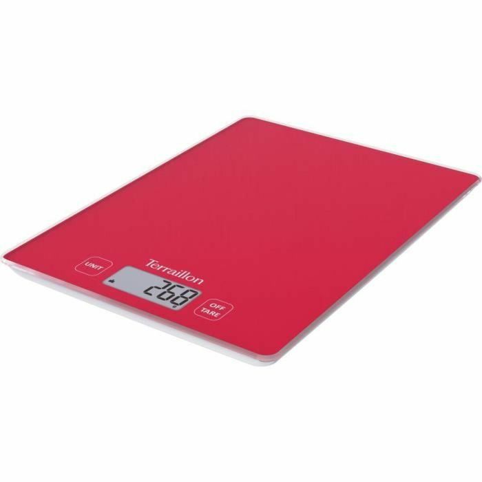 Báscula de cocina electrónica - TERRAILLON - T3 Rojo - Capacidad 3 kg - Graduación 1 g - Bandeja de cristal