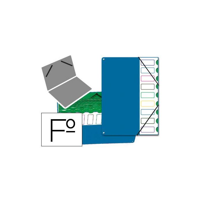 Carpeta Clasificador Tapa De Plastico Pardo Folio 9 Departamentos Azul