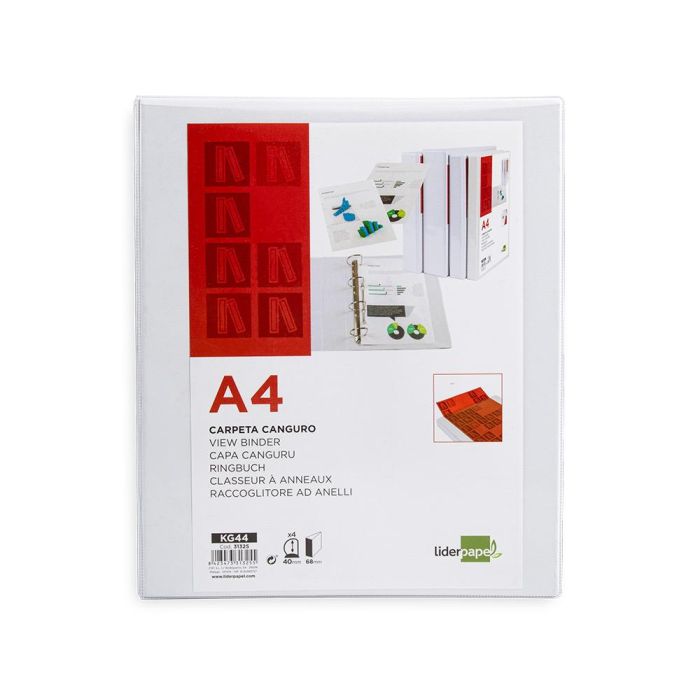 Carpeta Canguro 4 Anillas Mixtas 40 mm Liderpapel A4 Plastico Blanca 1