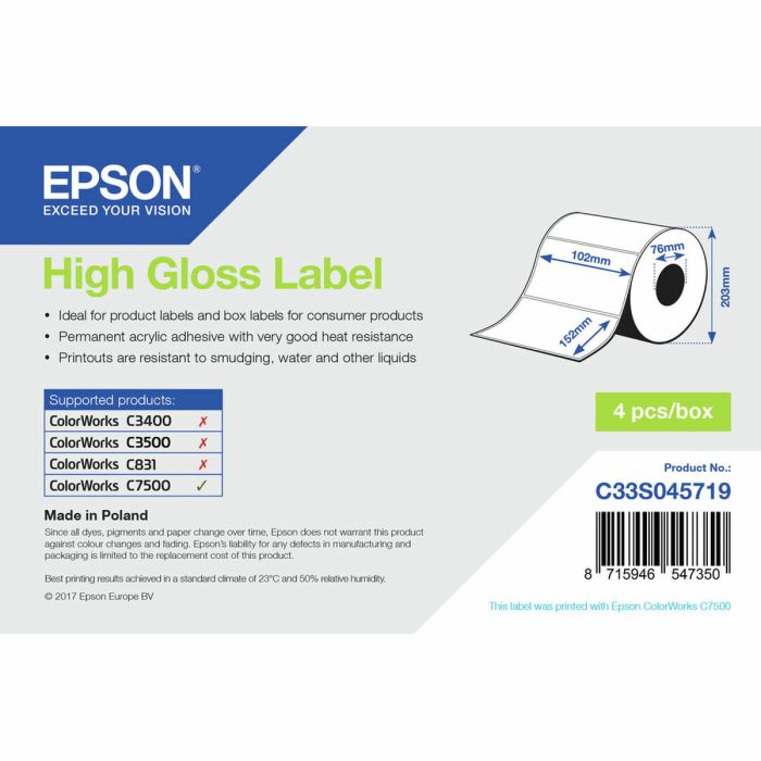 Etiquetas para Impresora Epson C33S045719 Blanco Brillante (1 unidad)