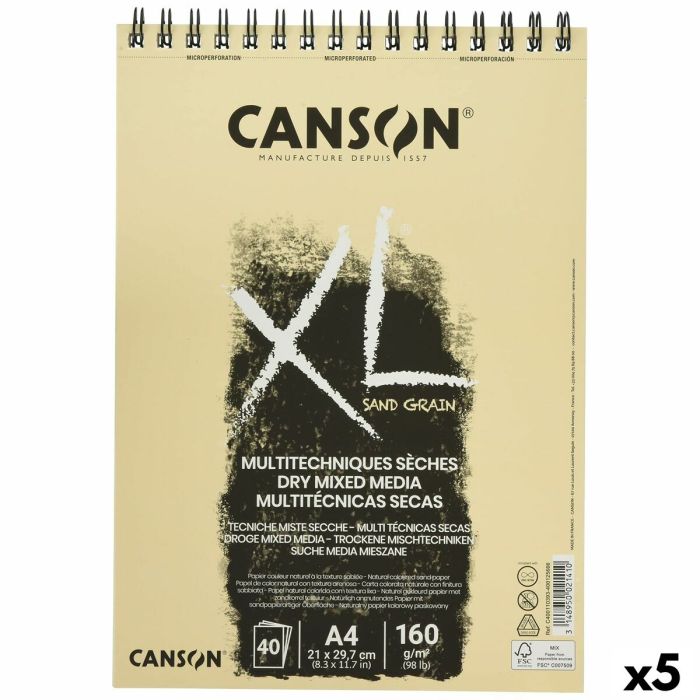 Bloc de dibujo Canson XL Sand Natural A4 5 Unidades 40 Hojas 160 g/m2