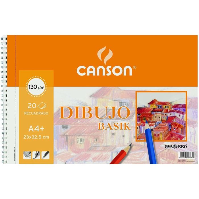 Canson Bloc Dibujo Basik Espiral 20H+20% Gratis A4+ 130 gr Microperforado C-Recuadro Blanco Natural -10U-