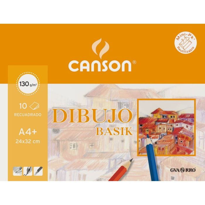 Canson Minipack Dibujo Basik 10 Hojas 130 gr. Recuadro 24x32 cm 20% Hojas Gratis -Sobre Unitario-