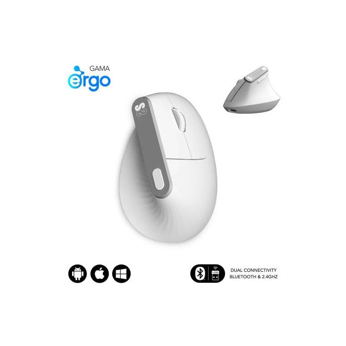 Ratón Ergonómico Inalámbrico por Bluetooth/ 2.4GHz Subblim Nature Vertical Ergo Dual Battery/ Batería Recargable/ Hasta 4000 DPI/ Blanco