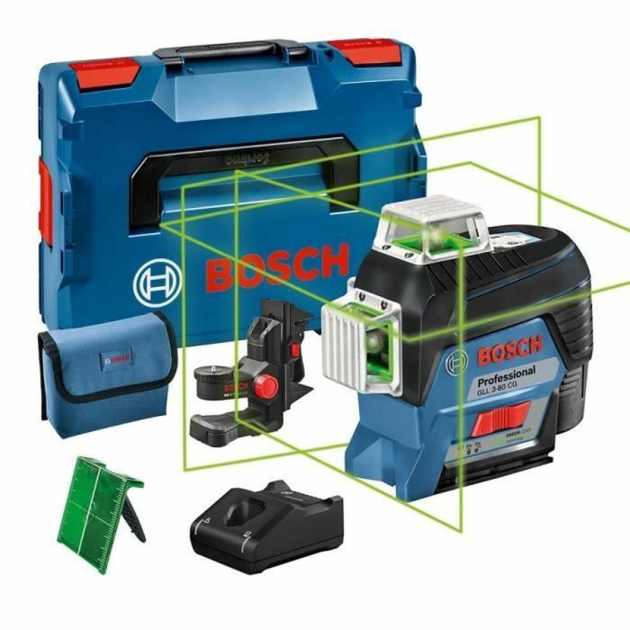 Bosch Professional GLL 3-80 CG Line Laser con líneas verdes con soporte BM1, placa de medición, bolsillo, en Lboxx - 0601063T03