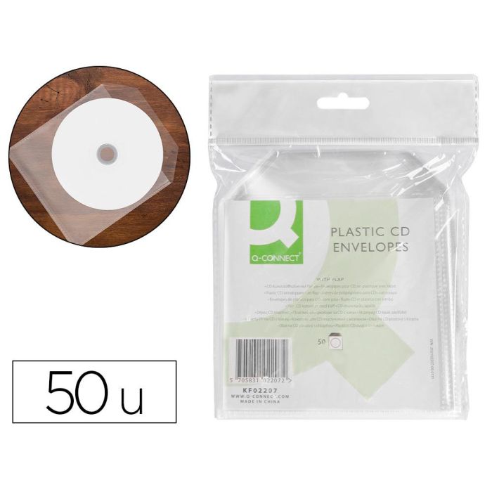 Sobre Para Cd Q-Connect Polipropileno Con Solapa -Pack De 50 Unidades