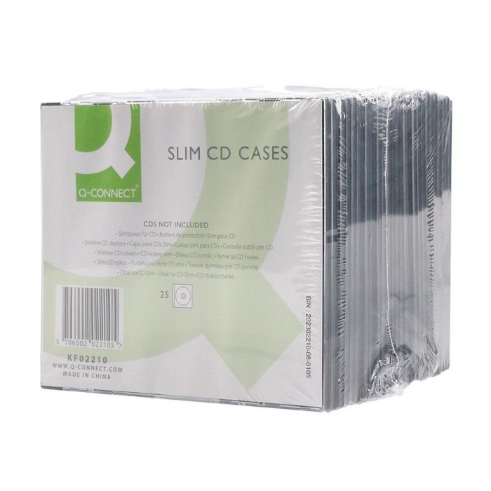 Caja De Cd Q-Connect Slim -Con Interior Negro -Pack De 25 Unidades 8