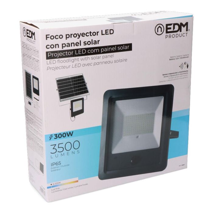 Foco proyector solar con sensor 300w 3.500lm 6.500k edm 4