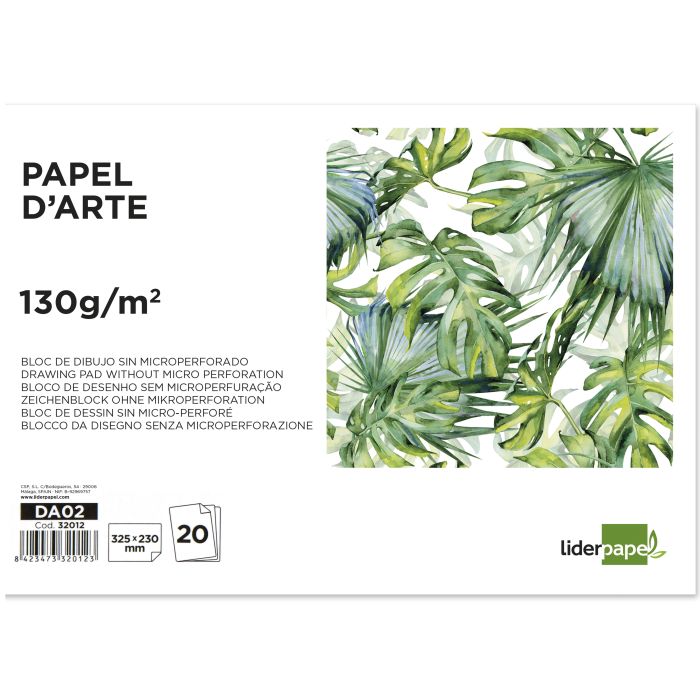 Bloc Dibujo Liderpapel Artistico Encolado 230x325 mm 20 Hojas 130 gr-M2 Sin Recuadro 5 unidades 2